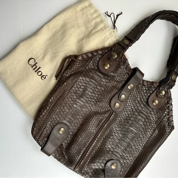Chloe Brown Python Leather Tote Bag– Rare and Luxe. - Picture 3 of 9